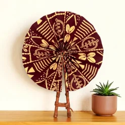 Afrikaanse handwaaier - Ankara print waaier - Bordeauxrood Beige Gbemisola