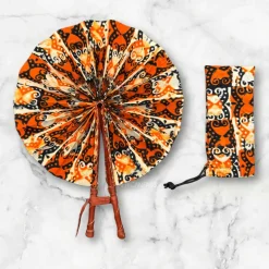 Afrikaanse handwaaier - Ankara print waaier - Oranje Crème Folasade