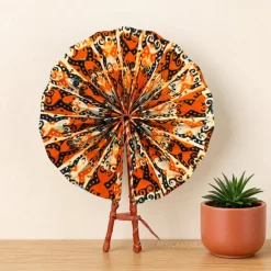 Afrikaanse handwaaier - Ankara print waaier - Oranje Crème Folasade