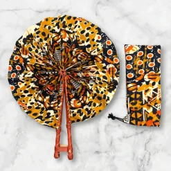 Afrikaanse handwaaier - Ankara print waaier - Zwart Crème Bukola