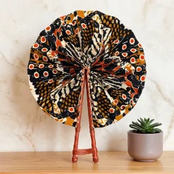 Afrikaanse handwaaier - Ankara print waaier - Zwart Crème Bukola
