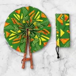 Afrikaanse handwaaier - Ankara print waaier - Groen Geel Ayomide