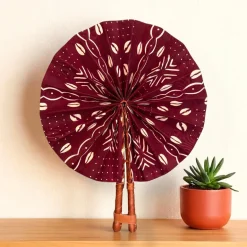 Afrikaanse handwaaier - Ankara print waaier - Bordeauxrood Crème Ayodele