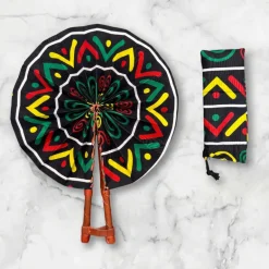 Afrikaanse handwaaier - Ankara print waaier - Zwart Geel Aderonke