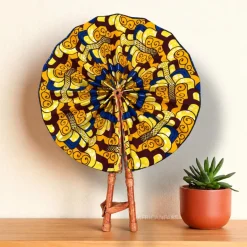 Afrikaanse handwaaier - Ankara print waaier - Geel Blauw Adeola