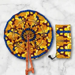 Afrikaanse handwaaier - Ankara print waaier - Geel Blauw Adeola