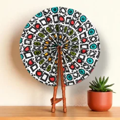 Afrikaanse handwaaier - Ankara print waaier - Wit Zwart Abimbola