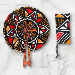 Afrikaanse handwaaier - Ankara print waaier - Zwart Rood Yaw