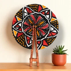 Afrikaanse handwaaier - Ankara print waaier - Zwart Rood Yaw