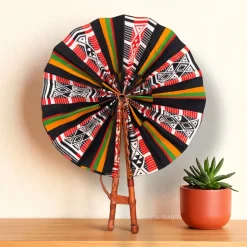 Afrikaanse handwaaier - Ankara print waaier - Zwart Wit Kwame