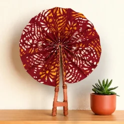 Afrikaanse handwaaier - Ankara print waaier - Bordeauxrood Crème Kofi