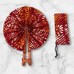 Afrikaanse handwaaier - Ankara print waaier - Bordeauxrood Crème Kofi