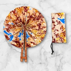 Afrikaanse handwaaier - Ankara print waaier - Beige Bordeauxrood Ama