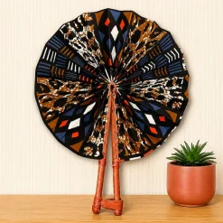 Afrikaanse handwaaier - Ankara print waaier - Zwart Bruin Yaa
