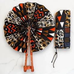 Afrikaanse handwaaier - Ankara print waaier - Zwart Bruin Yaa