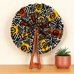 Afrikaanse handwaaier - Ankara print waaier - Zwart Wit Adwoa