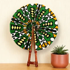 Afrikaanse handwaaier - Ankara print waaier - Groen Zwart Abena