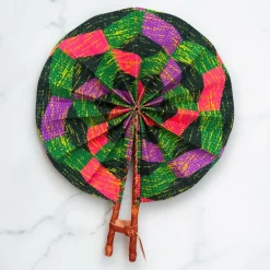 Afrikaanse handwaaier - Ankara print waaier - Oranje Groen Akuffo