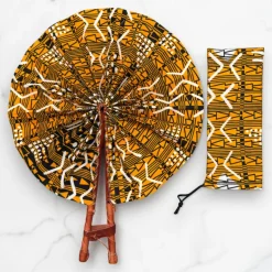 Afrikaanse handwaaier - Ankara print waaier - Mosterd Zwart Yeboah