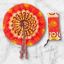 Afrikaanse handwaaier - Ankara print waaier - Tuesday - Oranje