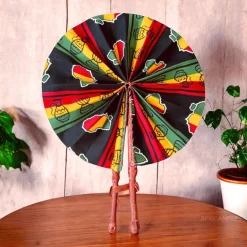 Afrikaanse handwaaier - Ankara print waaier - Akwasi - Zwart Pan Africa