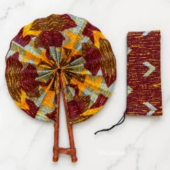 Afrikaanse handwaaier - Ankara print waaier - Katakyie - Geel kente