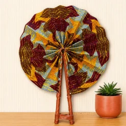 Afrikaanse handwaaier - Ankara print waaier - Katakyie - Geel kente