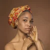 Afrikaanse hoofddoek Beige Oranje Botanical Flow - headwrap