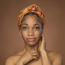 Afrikaanse hoofddoek Beige Oranje Botanical Flow - headwrap