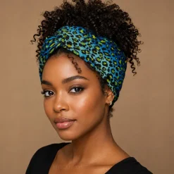 Afrikaanse hoofddoek Blauw Luipaard Spots - headwrap