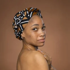 Afrikaanse hoofddoek Bruin Beige Bogolan - headwrap