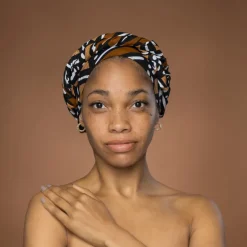 Afrikaanse hoofddoek Bruin Beige Bogolan - headwrap