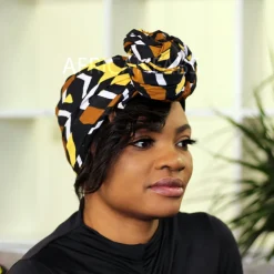 Afrikaanse hoofddoek / headwrap - Mud cloth print - Bruin