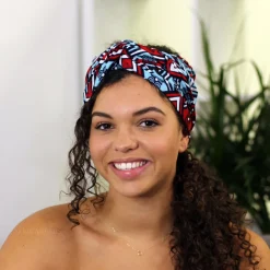 Afrikaanse hoofddoek / headwrap - Wit / Rood / blauw