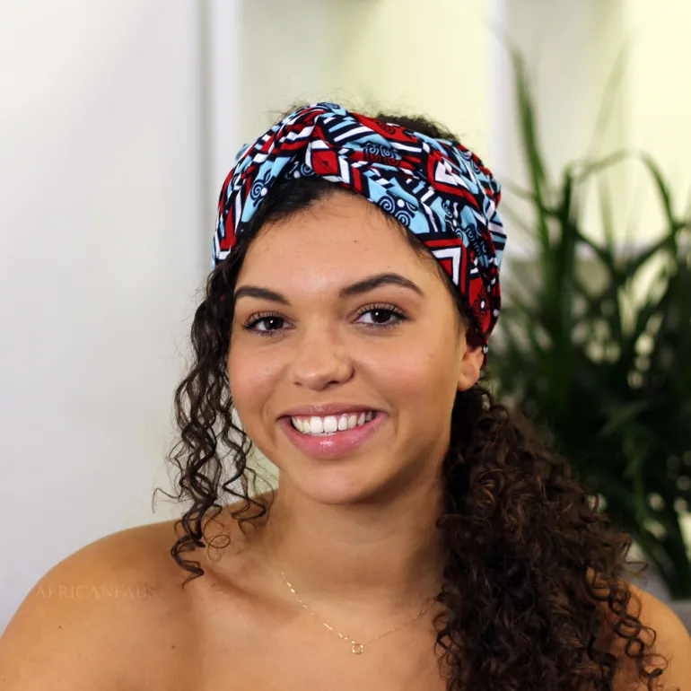 Afrikaanse hoofddoek / headwrap - Wit / Rood / blauw