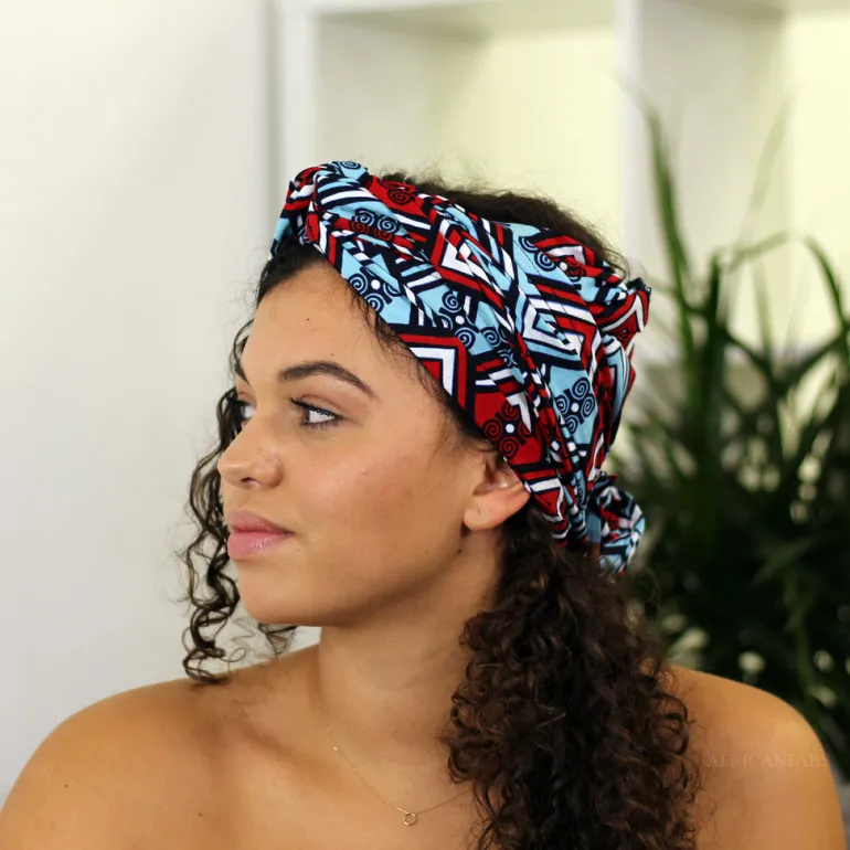Afrikaanse hoofddoek / headwrap - Wit / Rood / blauw