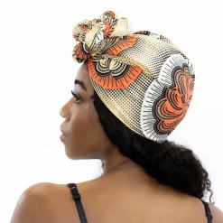 Afrikaanse hoofddoek / headwrap - Zalm Flower