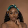 Afrikaanse hoofddoek Petrol Geel Kuba Blocks Congo - headwrap