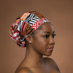 Afrikaanse hoofddoek Rood Bogolan Mosaic - headwrap