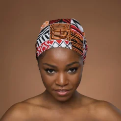 Afrikaanse hoofddoek Rood Bogolan Mosaic - headwrap