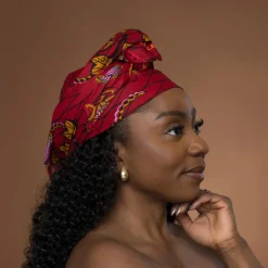 Afrikaanse hoofddoek Rood Botanical Flow - headwrap
