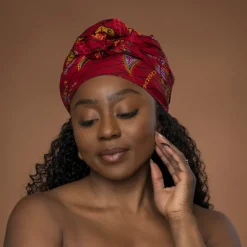 Afrikaanse hoofddoek Rood Botanical Flow - headwrap