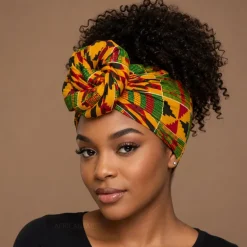 Afrikaanse hoofddoek Rood Geel Kente Print Ghana - headwrap