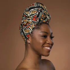 Afrikaanse hoofddoek Rood Oranje Bogolan Symbols - headwrap