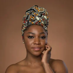 Afrikaanse hoofddoek Rood Oranje Bogolan Symbols - headwrap