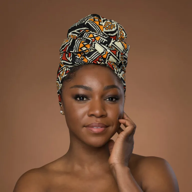 Afrikaanse hoofddoek Rood Oranje Bogolan Symbols - headwrap