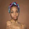 Afrikaanse hoofddoek Roze Petrol Flowers - headwrap