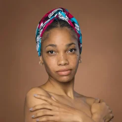 Afrikaanse hoofddoek Roze Petrol Flowers - headwrap