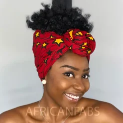 Afrikaanse hoofddoek / Vlisco headwrap - Rood / gele star