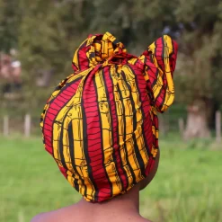Afrikaanse hoofddoek / Vlisco headwrap - Rood / gele sugar cane